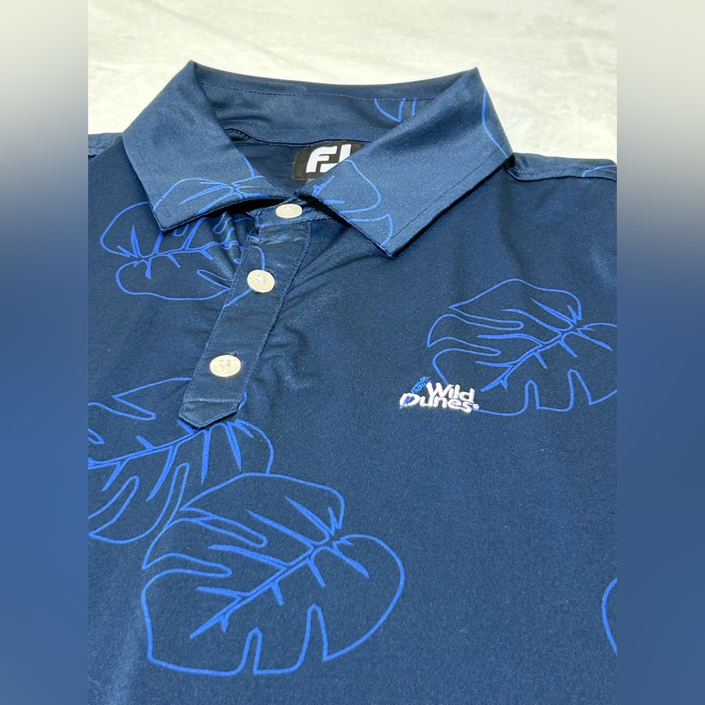 Foot Joy golf polo jungle leaf  Print Lisle Self Collar Wild Dunes polo Mens M